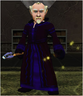 Whizbang is wearing the latest in Ak'Anon fashion; an indigo dyed Robe of the Icicles, with matching Boots of Flowing Slime and Icicle Gloves