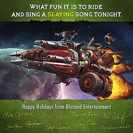 Orcish Santa's rocket sleigh, ridden by Grunty the Murloc Marine